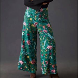 Anthropologie Wide Leg Pants, Green, Floral.